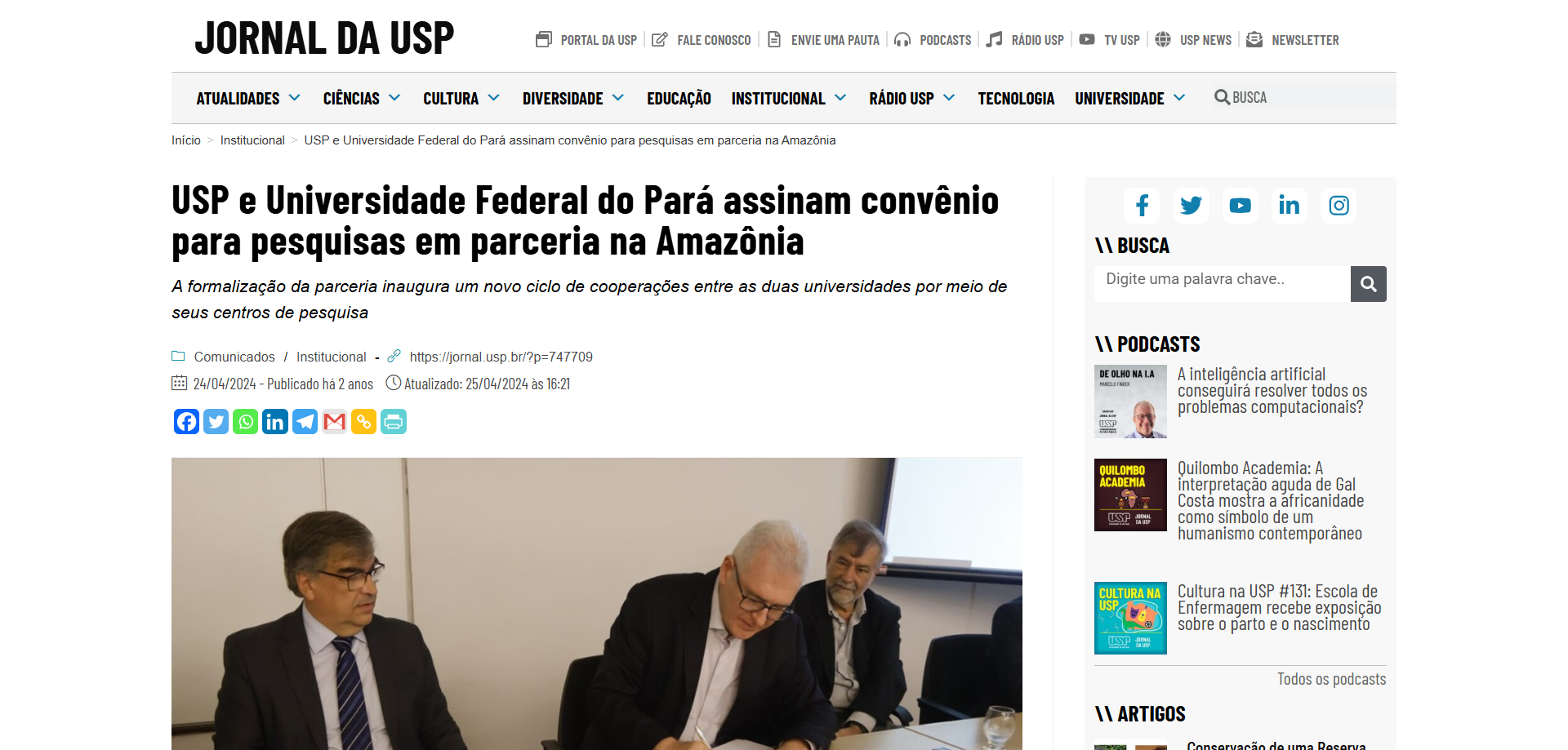 USP e Universidade Federal do Pará assinam convênio para pesquisas em parceria na Amazônia